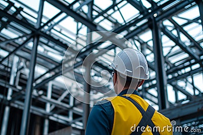 overshoulder view of architect by steelwork Stock Photo