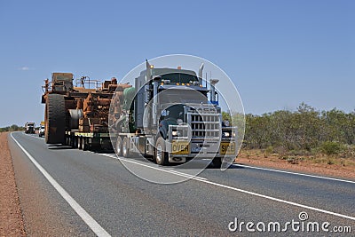 Oversize vehicle convoy on National Highway 95 in Western Australia Editorial Stock Photo