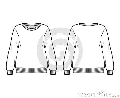 Oversized cotton-terry sweatshirt technical fashion illustration with crew neckline, long sleeves, ribbed trims Vector Illustration