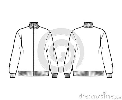 Oversized long-sleeved zip-up sweatshirt technical fashion illustration with cotton-jersey, ribbed trims. Flat outwear Vector Illustration