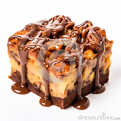 Delicious Brownie Bread Pudding With Brown Gravy And White Chocolate Sauce Stock Photo