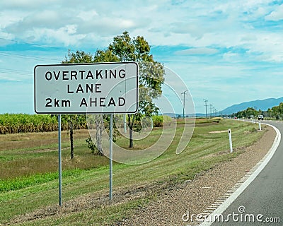Overtaking Lane Roadside Signage Stock Photo