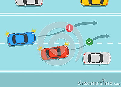 Overtaking or passing rules on the road. Do not overtake if the driver in front of you has signaled that he is turning left. Vector Illustration