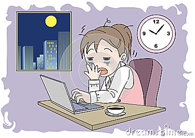 Overtime image woman - sleepy Vector Illustration