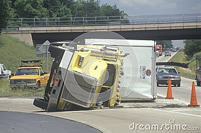 Overturned big rig on Route 66 Editorial Stock Photo