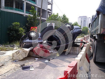 Overturned car Stock Photo