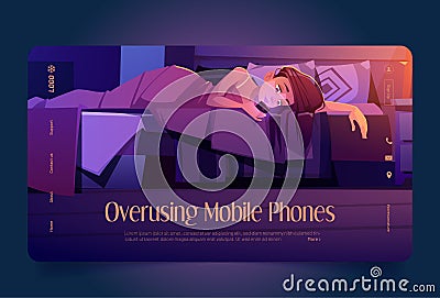 Overusing mobile phones, Internet addiction banner Vector Illustration