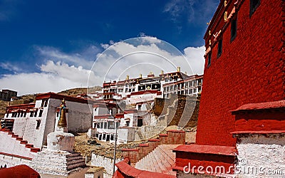 Overview of Ganden Monastery, Tibet Stock Photo