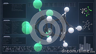 Overview of the molecule of aldrin on the computer screen. 3d rendering Stock Photo