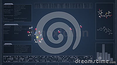 Overview of the molecule of amoxicillin on the computer screen. 3d rendering Stock Photo