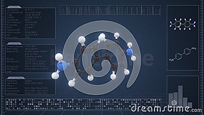 Overview of the molecule of benzidine on the computer screen. 3d rendering Stock Photo