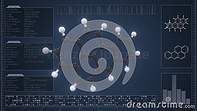 Overview of the molecule of benzo(a)pyrene on the computer screen. 3d rendering Stock Photo