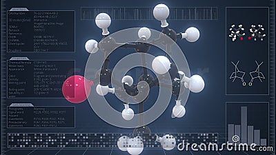 Overview of the molecule of camphor on the computer screen. 3d rendering Stock Photo