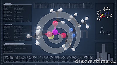 Overview of the molecule of diazinon on the computer screen. 3d rendering Stock Photo