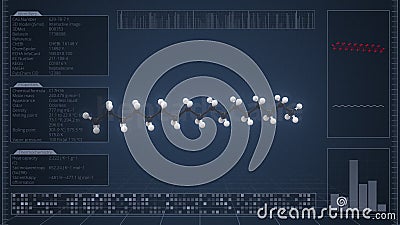 Overview of the molecule of heptadecane on the computer screen. 3d rendering Stock Photo