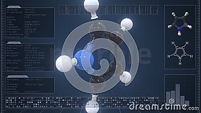 Overview of the molecule of pyrrole on the computer screen. 3d rendering Stock Photo