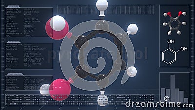 Pyrocatechol molecule with description on the computer screen, 3d rendering Stock Photo