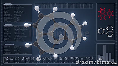 Overview of the molecule of fluoranthene on the computer screen. 3d rendering Stock Photo
