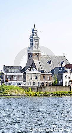 Overview of Nieuw-Lekkerland from the river, Holland Stock Photo