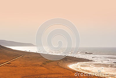 Overview over the The Black sand beach on the west coast Stock Photo