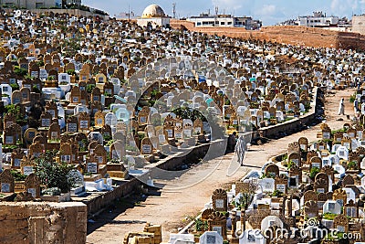 Overview over the crowded muslim cemetery in Rabat, Morocco Editorial Stock Photo