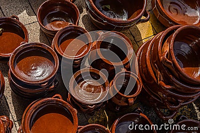 Overview of popular kitchen pottery from Mallorca Stock Photo