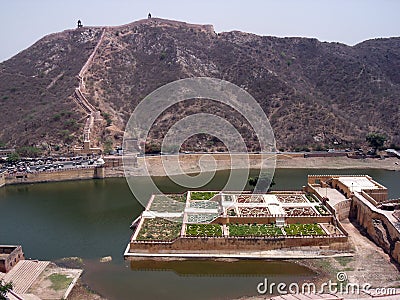 Overview of Royal Garden located at Maota Lake of Amber Fort, Jaipur, Rajasthan, India Editorial Stock Photo