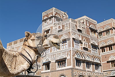 Overview at the tower houses of old Sana Stock Photo