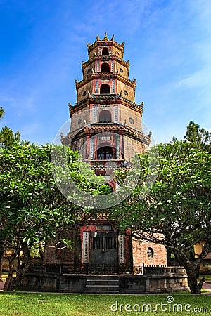 The Tower of Thien Mu Pagoda in Hue, Vietnam Stock Photo
