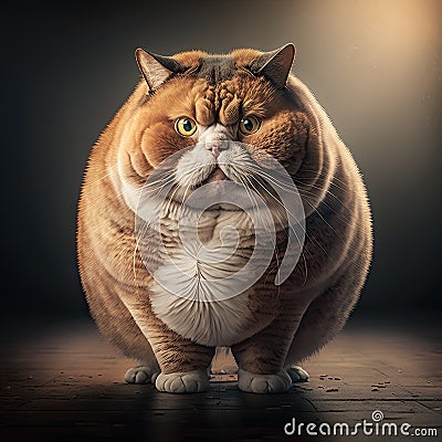 Overweight cat wearing clothes on a colored background. Generative AI Stock Photo