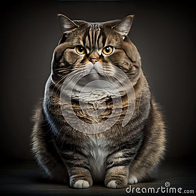 Overweight cat wearing clothes on a colored background. Generative AI Stock Photo