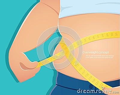 Overweight, fat person use scale to measure his waistline with blue background vector illustration eps10 Vector Illustration