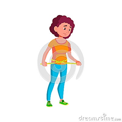 overweight lady measuring size with tape cartoon vector Cartoon Illustration