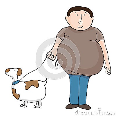 Overweight Man and Dog Vector Illustration