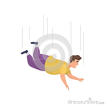 Overweight person falling down, unlucky man flying in air in active pose with risk of injury Vector Illustration