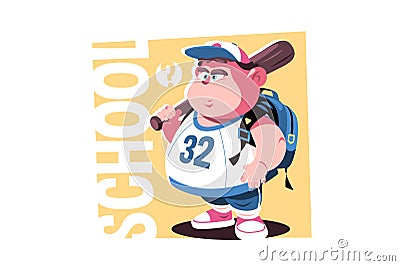 Overweight school boy with bat Vector Illustration