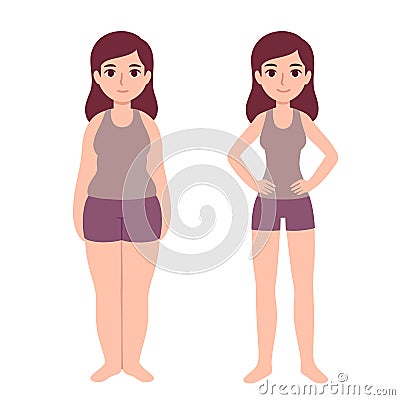 Overweight and slim cartoon woman Vector Illustration
