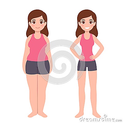 Overweight and slim woman Vector Illustration