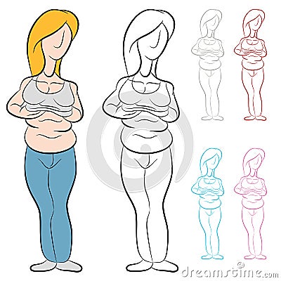 Overweight Woman With Abdominal Fat Vector Illustration