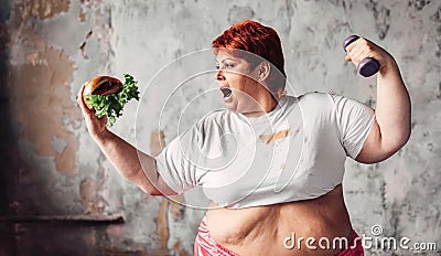 Overweight woman, fight against obesity concept Stock Photo