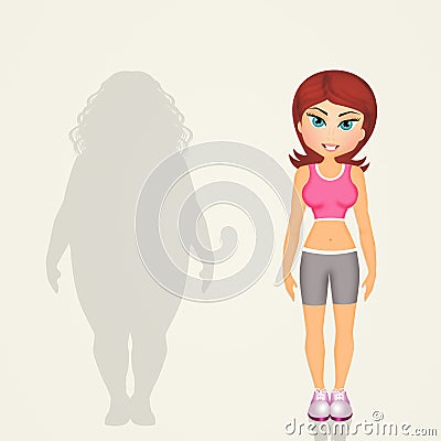 Overweight woman lifestyle changes Cartoon Illustration