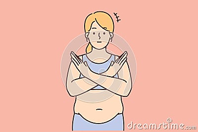 Overweight woman show stop hand gesture Vector Illustration