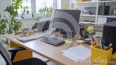 Overwhelmed by clutter Discover effective strategies to conquer your messy desk and regain productivity Learn simple organization Stock Photo