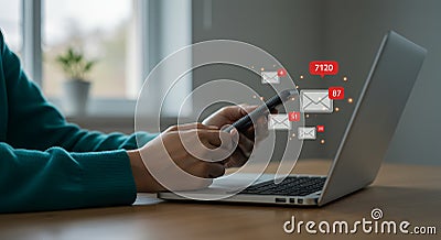 Overwhelmed by Emails? Smart Ways to Manage Your Inbox Efficiently on Mobile and Laptop Stock Photo