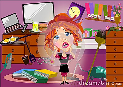 Overwhelmed mother cartoon Cartoon Illustration