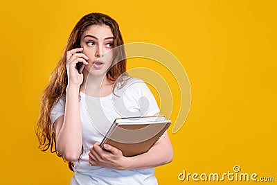 Overwhelming news special offer shocked woman Stock Photo