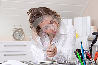 Overwork worried woman Stock Photo