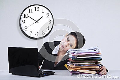 Overworked businesswoman take a rest Stock Photo