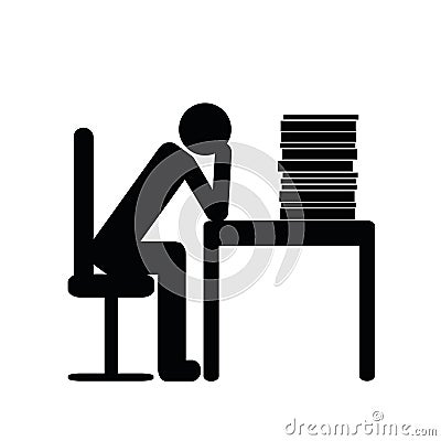 Overworked man in the office pictogram Vector Illustration