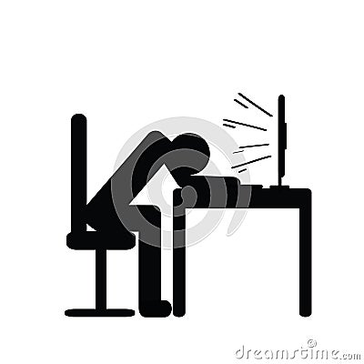 Overworked person at computer pictogram Vector Illustration